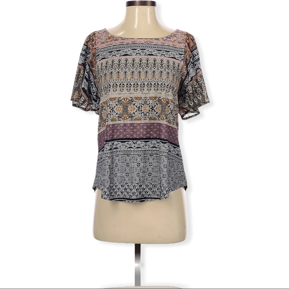 Lucky Brand Multicolor Flutter Sleeve Top Cutout Back Size M